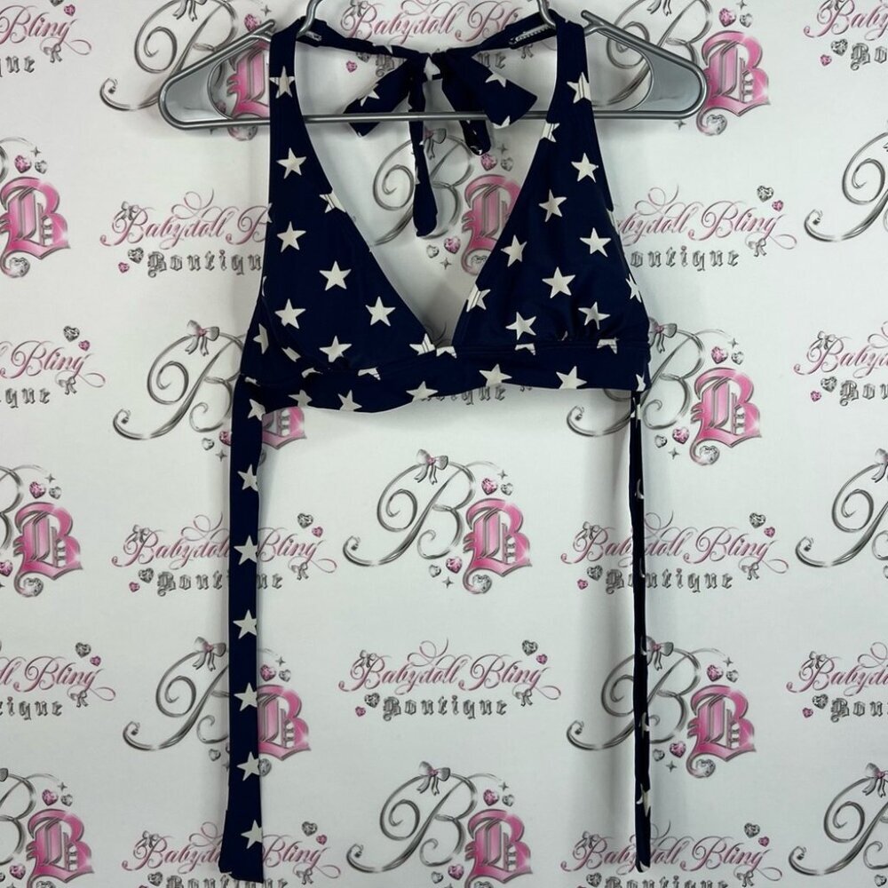 Faded glory bikini top stars Navy Star Print Halter Bikini Top tie up